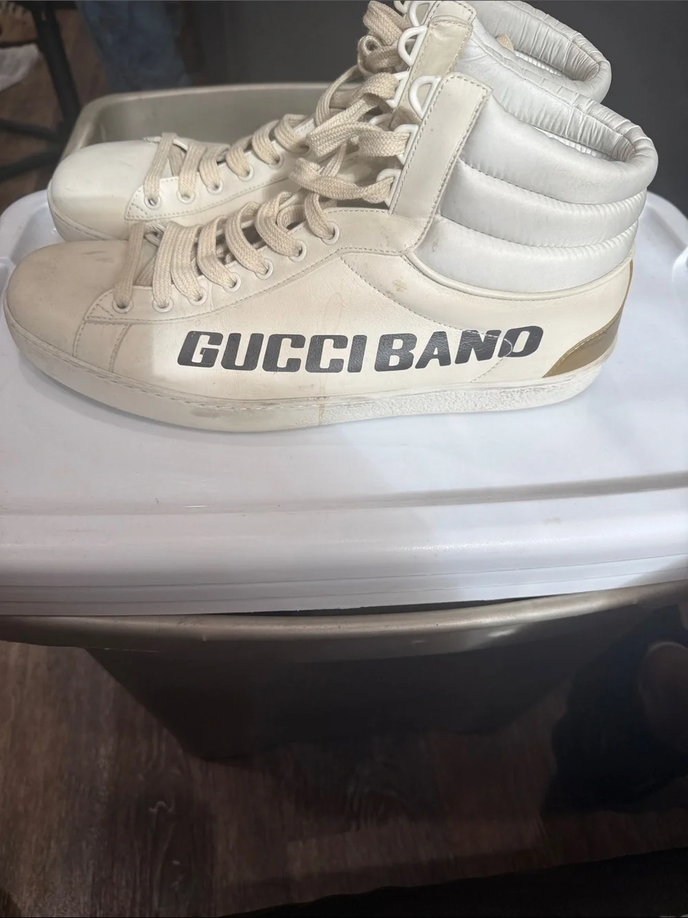 Gucci Cream/Gold GUCCI BAND High-Top Sneakers